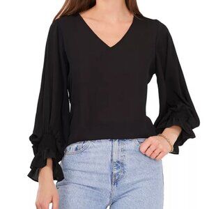 Vince Camuto Women’s Black Ruffled Long Sleeves Blouse XS NWT